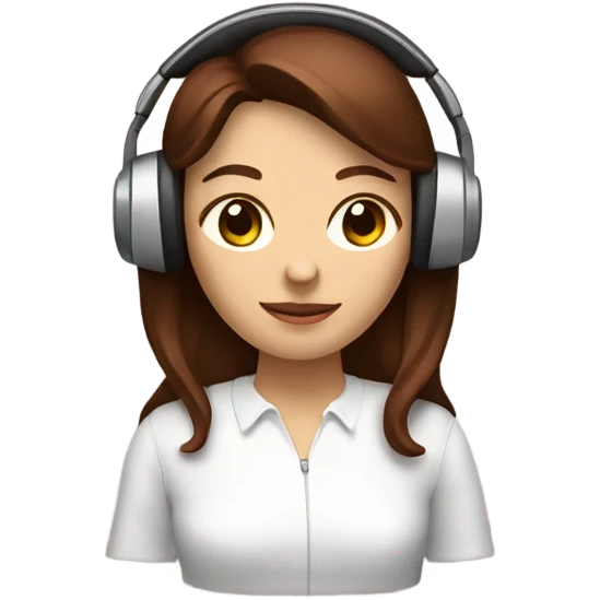A brown-hair girl in white headphones with a Claret-colored glass of coffee emoji
