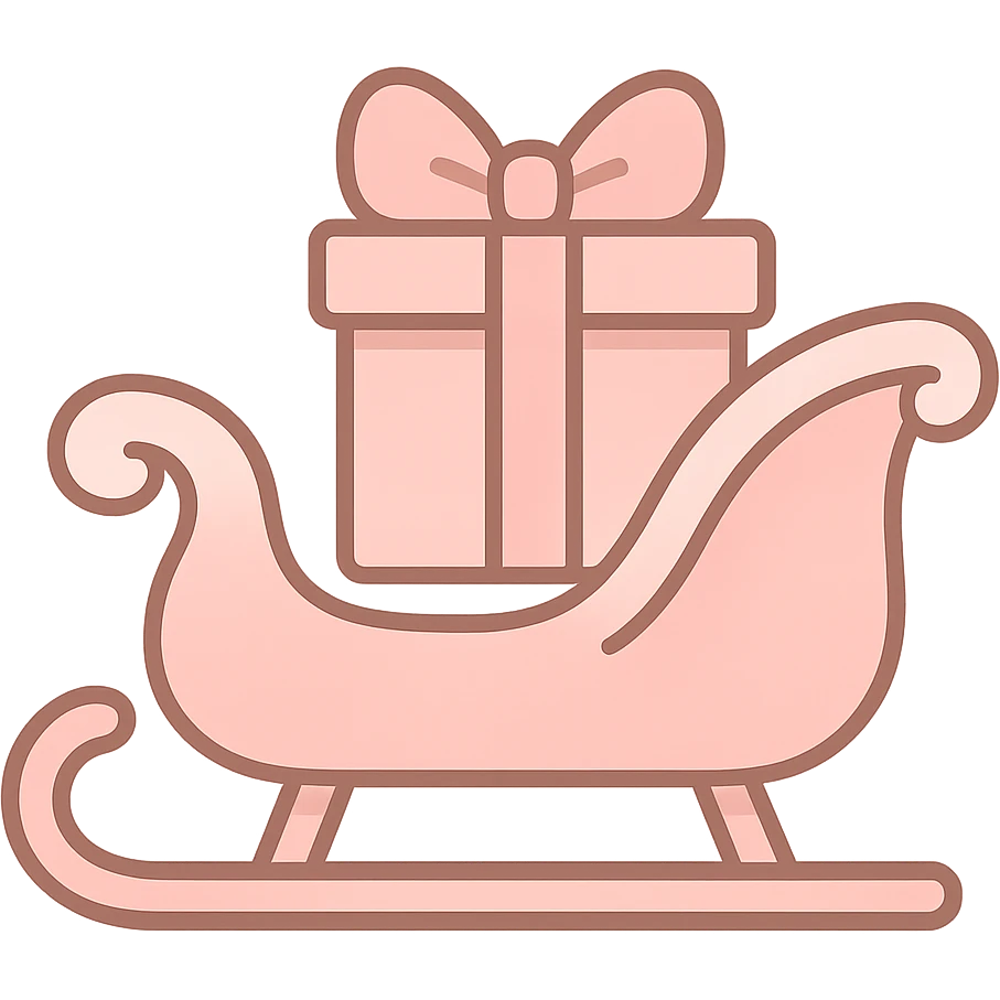 light pink Christmas sleigh with gift box decorations, minimalist style emoji
