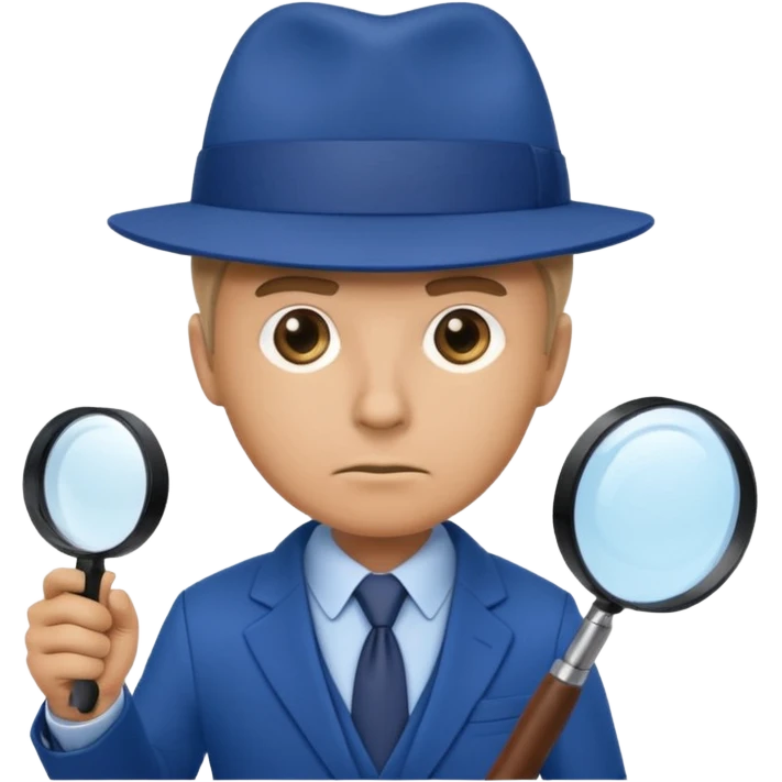 detective in blue suit and blue hat with big mangifier in his hand emoji