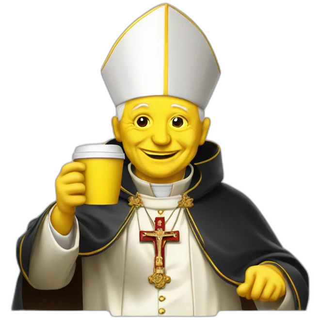 pope John Paul II with yellow face offering coffee emoji