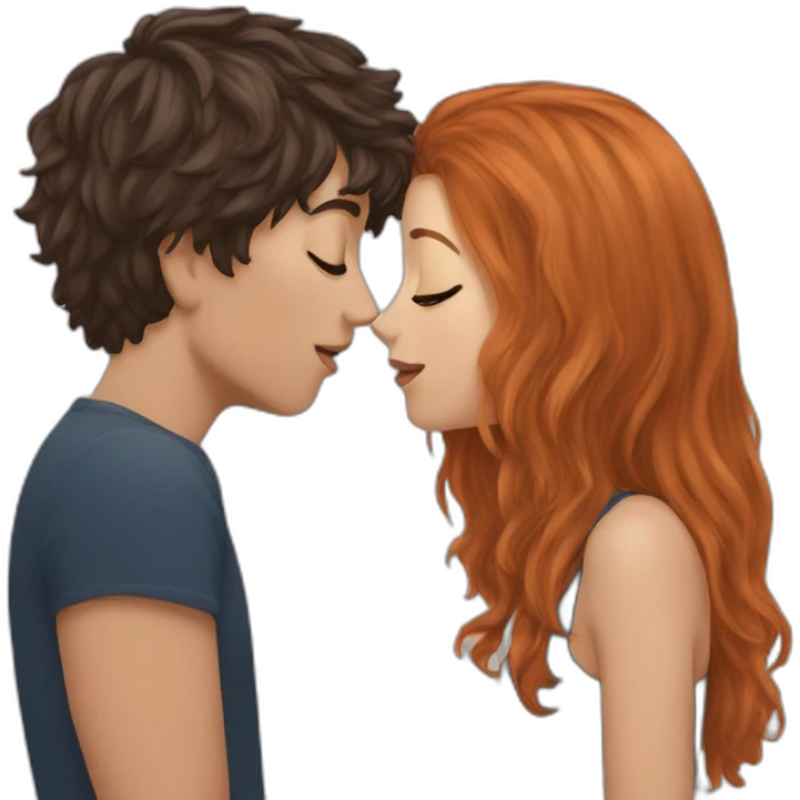 a auburn short haired boy kissing auburn long haired girl kissed emoji