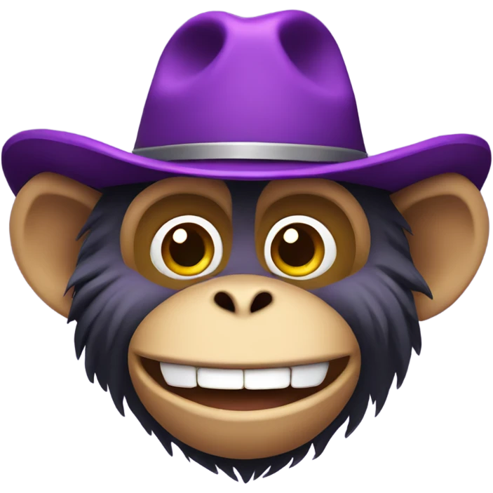 Smiling monkey wearing a purple cowboy hat emoji