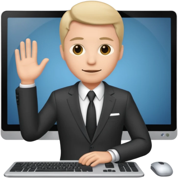 A computer screen with a body that is wearing a suit emoji