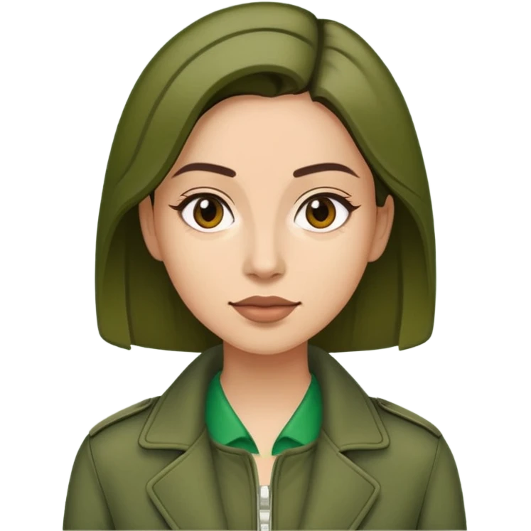 woman wearing dark olive green jacket over a lighter green top emoji