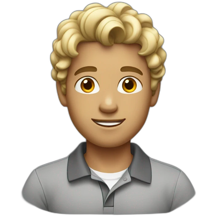 young man with blonde brown curls wearing a gray polo shirt emoji