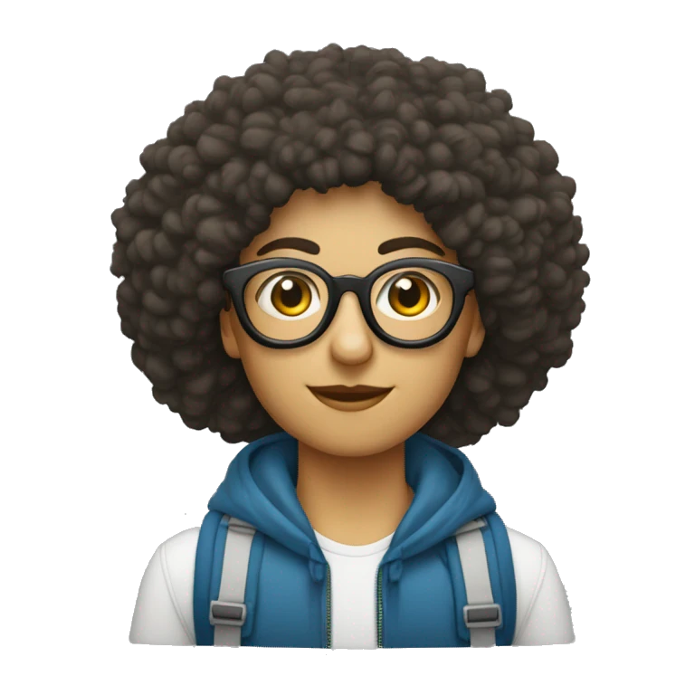 una persona blanca con afro corto y lentes con mochila emoji