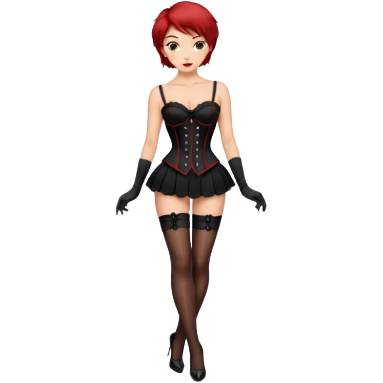 Mistress red short hair long black gloves small skirt black stockings high heels italian girl sexy black corset emoji