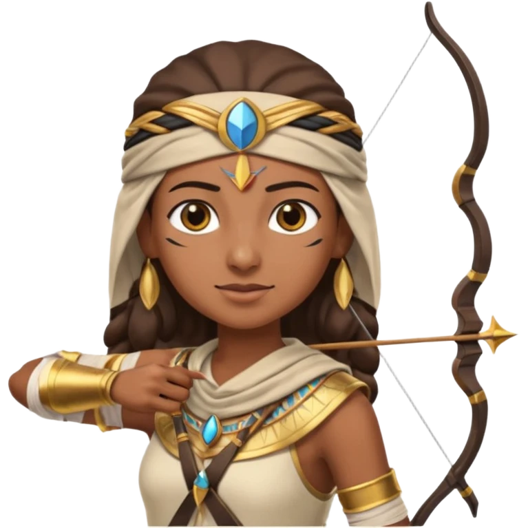Emoji portrait of an Egyptian archer. Headcloth, bow and arrow, focused expression. emoji
