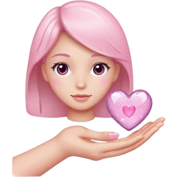 Light pink heart with sparkles on the hand emoji