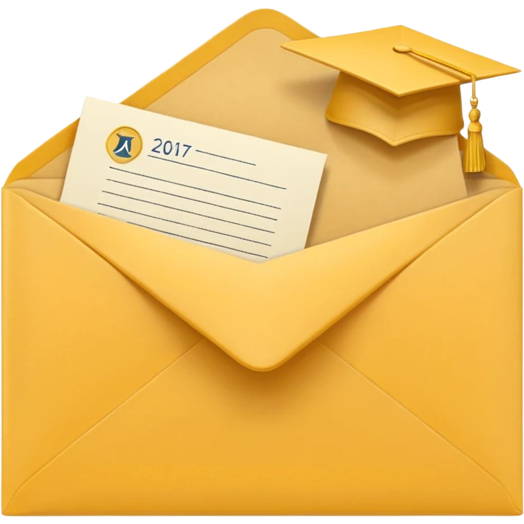 A simple emoji-style icon of a yellow manila envelope, flat and minimal, with clean edges, subtle paper texture, and a small graduation 2017 logo on the front, conveying academic completion and archived records. emoji