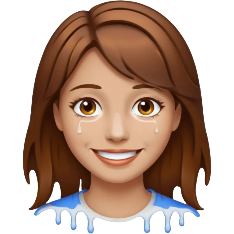 Brown Hair Woman , white paint , drip, face, happy emoji