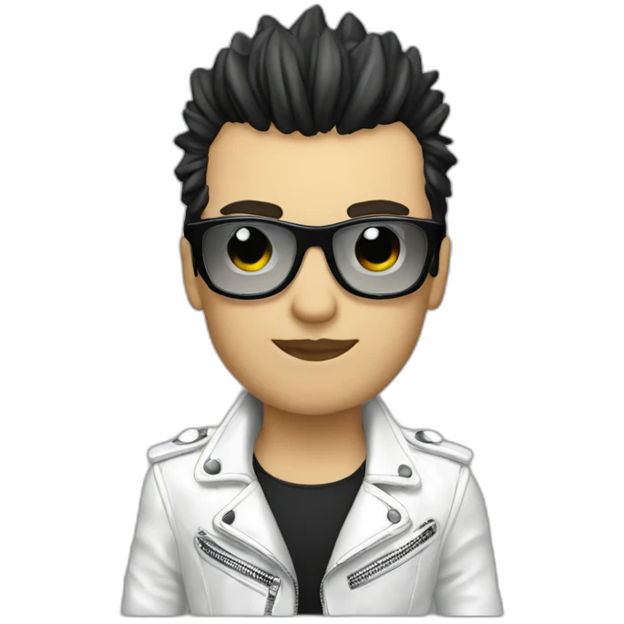 Punk male, with white leather jacket,mirror glasses emoji