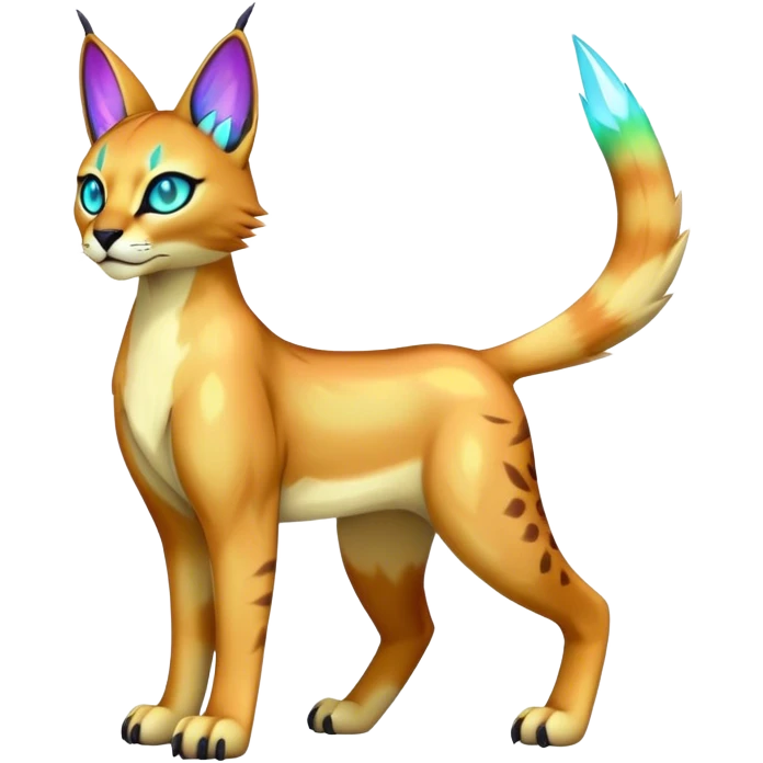 An iridescent colorful lynx-caracal-serval-fakemon-Digimon-creature-hybrid emoji