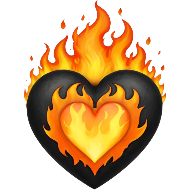 Black Heart with fire emoji