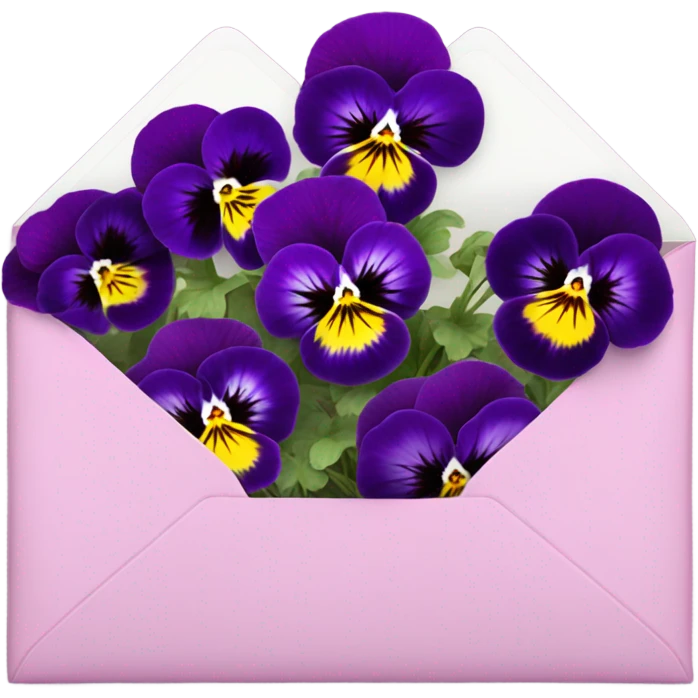 Deep aesthetic violet colour pansies placed in pink a aesthetic envelope  emoji