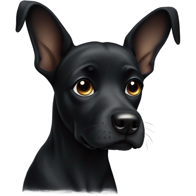 Black dog with one ear up and one ear folded down emoji
