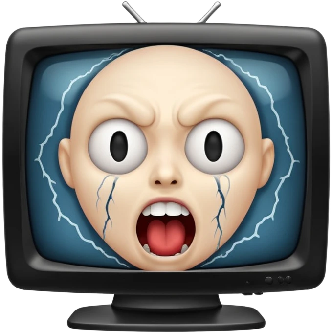TV screen showing a screaming face emoji
