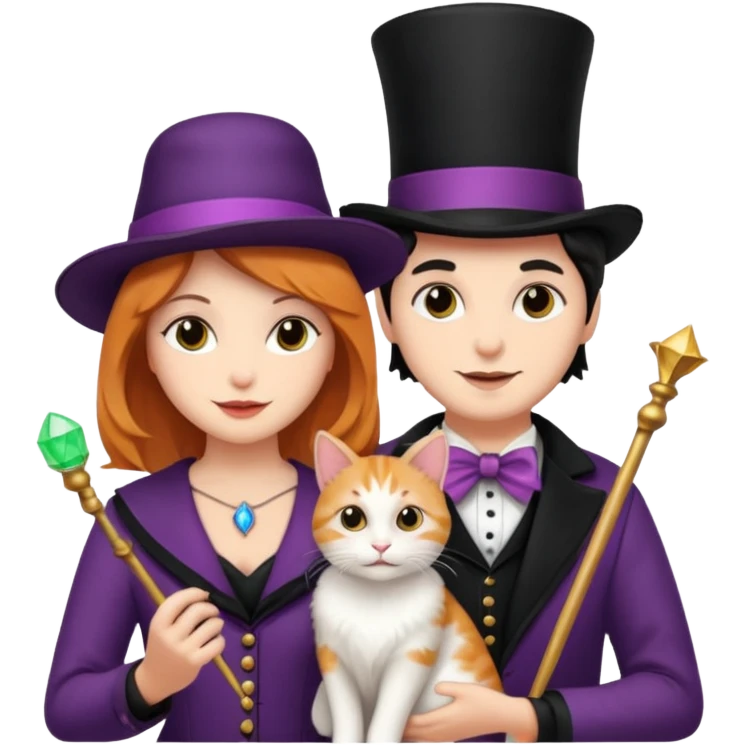 magician couple and their pet cat emoji