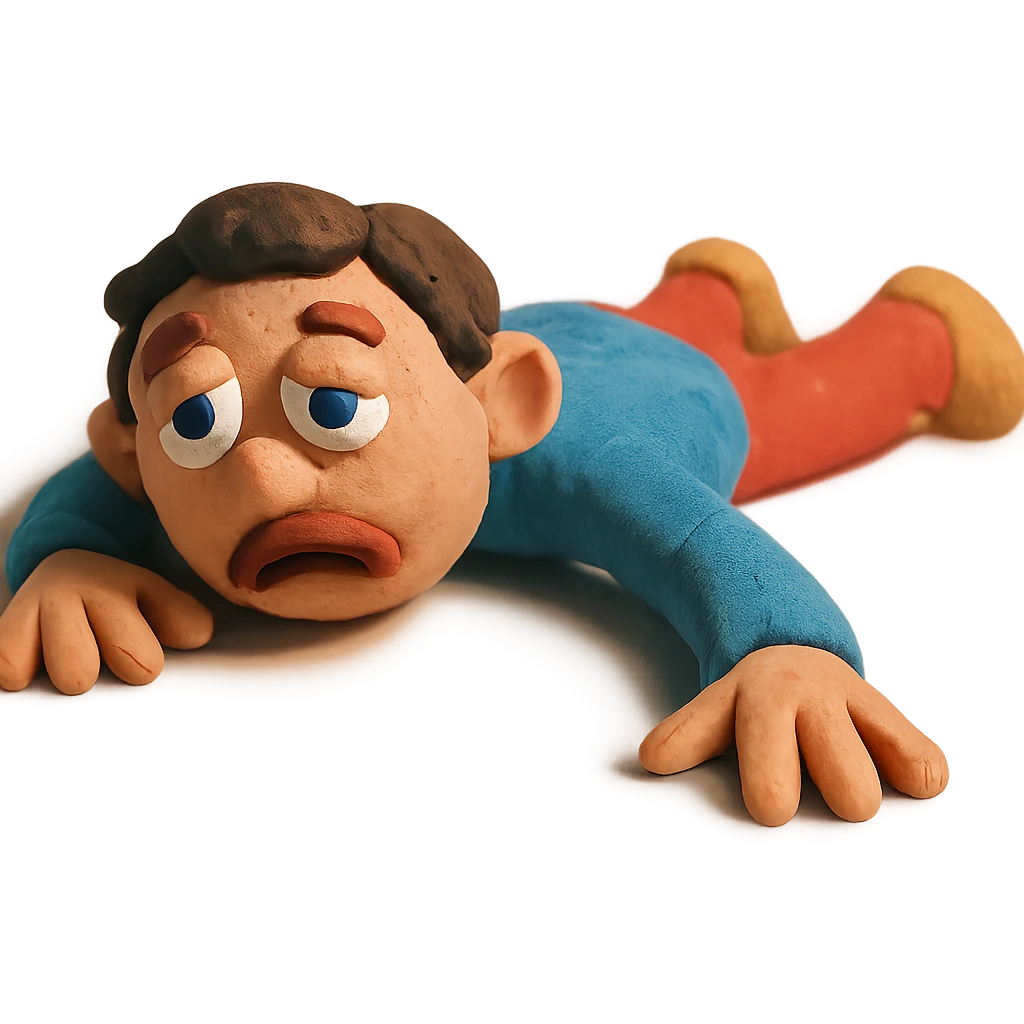 figure sprawled out, looking lethargic in claymation style emoji