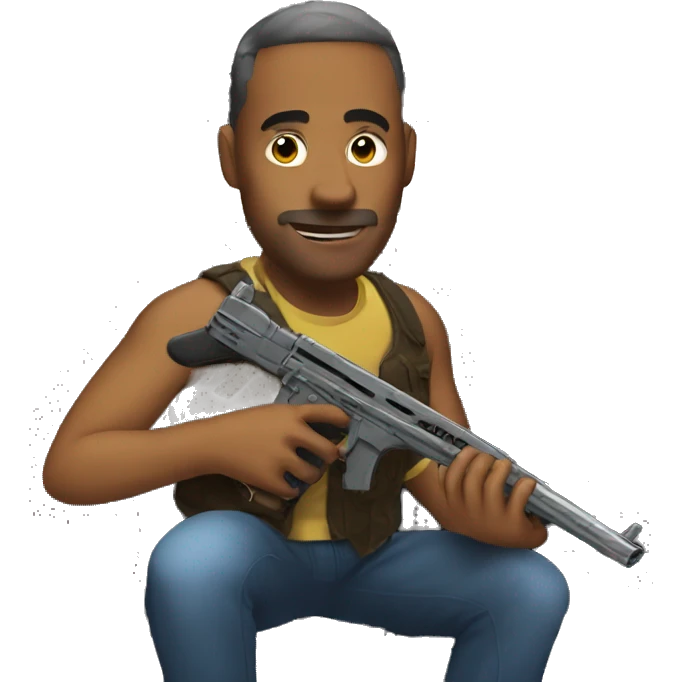 man with gun plays piano emoji