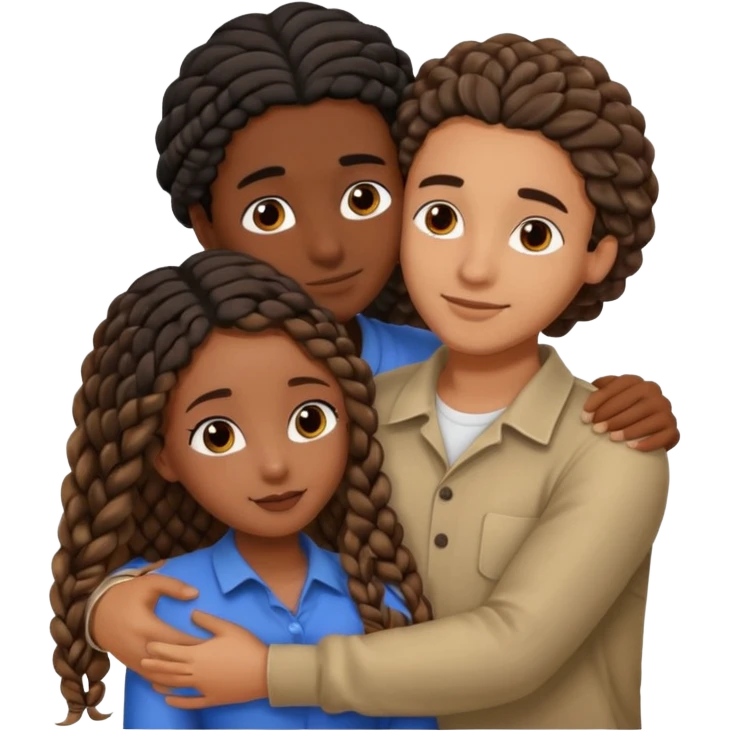 dark skin, black girl with black and brown braids, hugging her middle eastern boyfriend with wavy brown hair and medium to light skin emoji