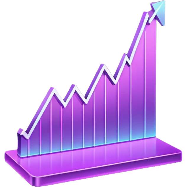 A glowing purple hologram of a line chart emoji