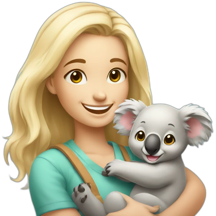 Cute happy smiling blonde girl warm holding cute koala emoji