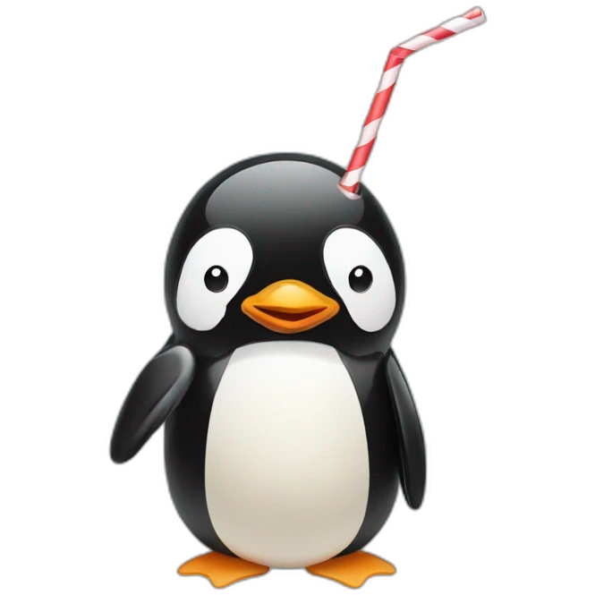 Penguin blowing on a straw emoji