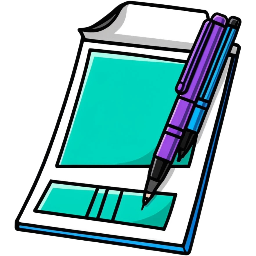 Geometric shape with layered icons: brush, mask, note, and pen – artistry in all forms emoji