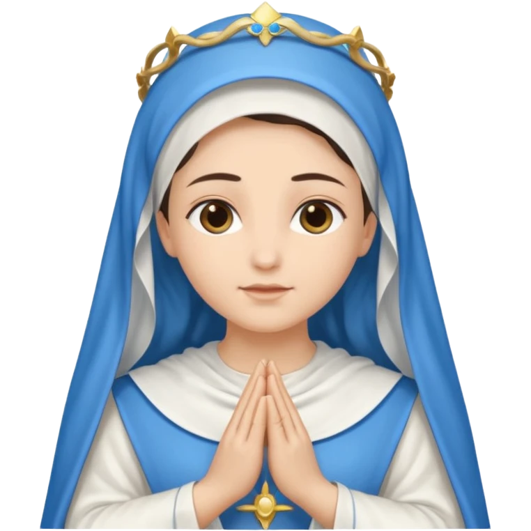Nossa senhora das graças com manto branco e vel azul ,com áurea e mãos postas  emoji