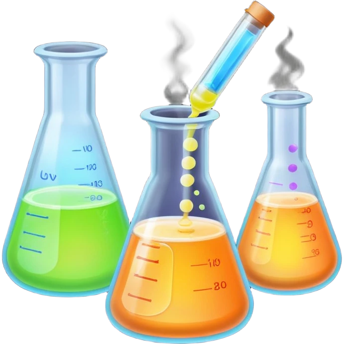 hi-lighters uv light glowibg formula in beaker/ test tube and baking soda in lab emoji