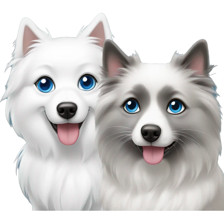 Japanese spitz and grey and white ragdoll with blue eyes emoji