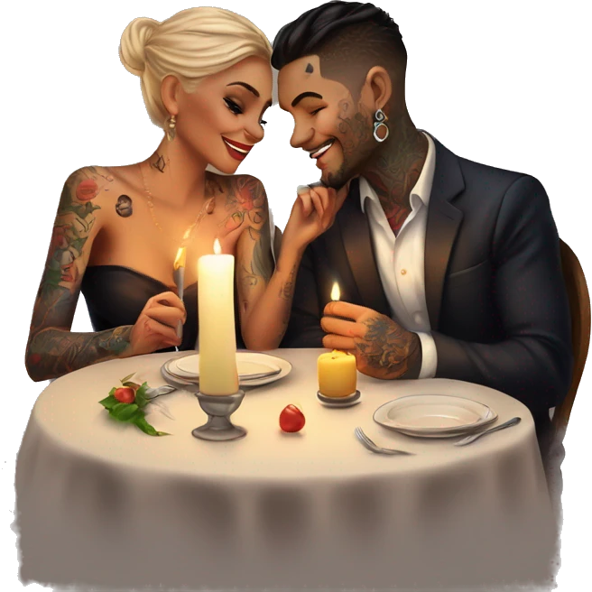romantic candle light dinner for beautiful tattooed couple emoji