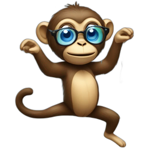 Monkey with specs dancing in rain emoji