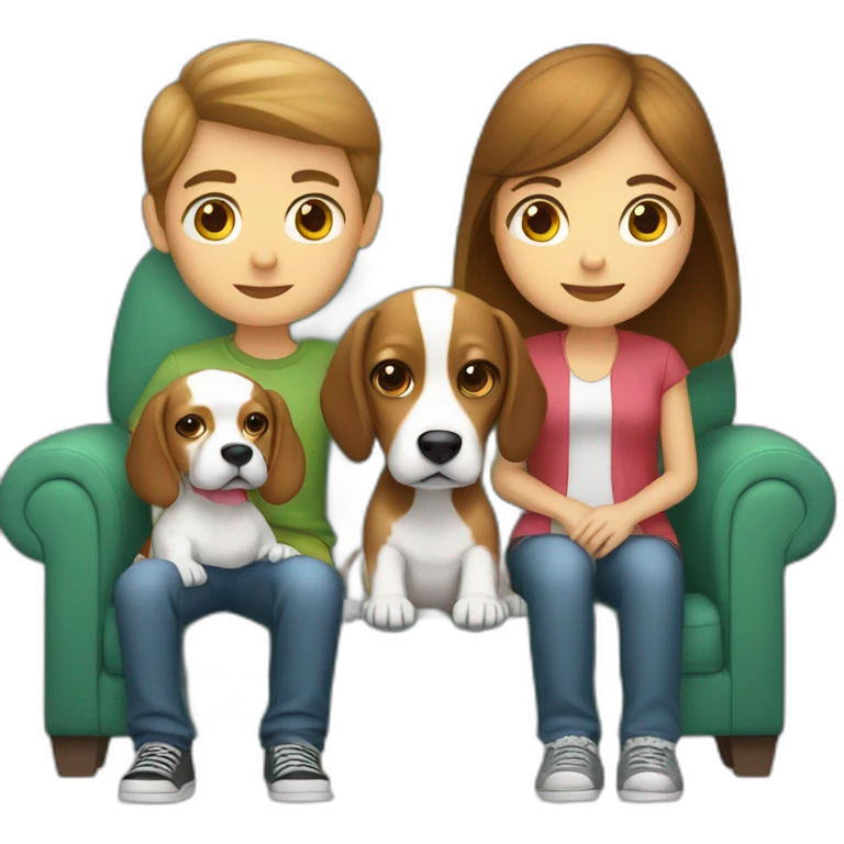 Brown hair White boy and girl and beagle Sit on couch emoji