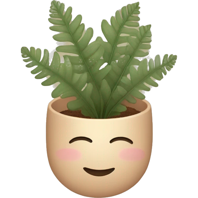 there is a pot in pastel brown flowers and a fern in it emoji