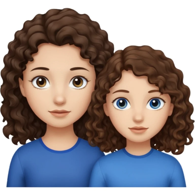 girl with dark brown wavy hair and light brown eyes next to a girl with light brown curly hair with blue eyes emoji