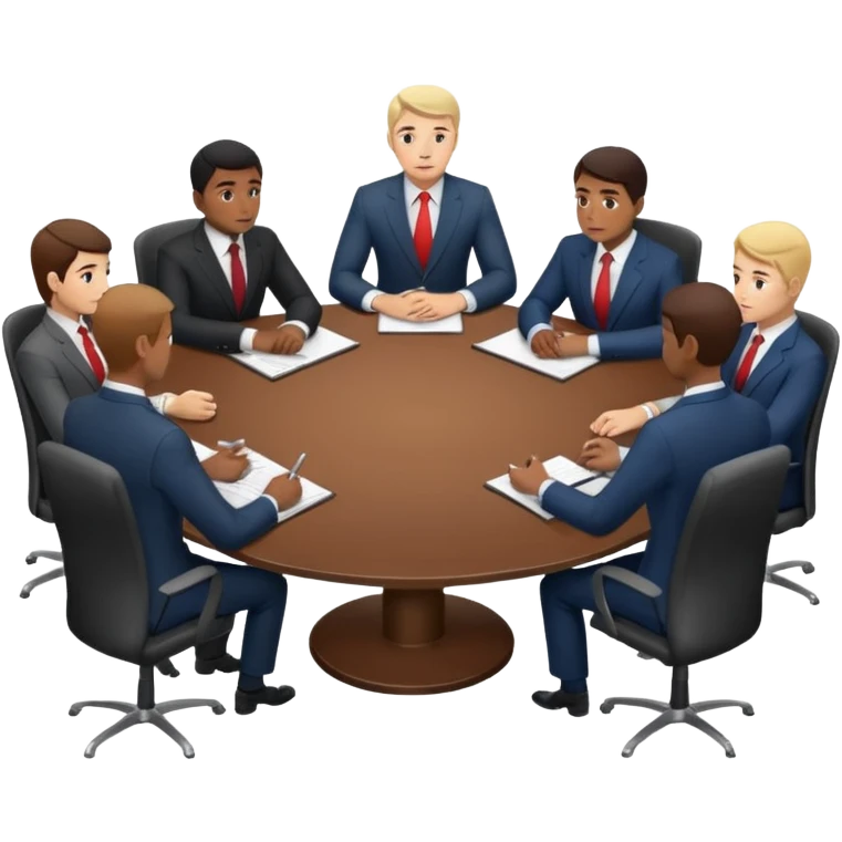 a business meeting of serious businessmen in suits at a round table emoji
