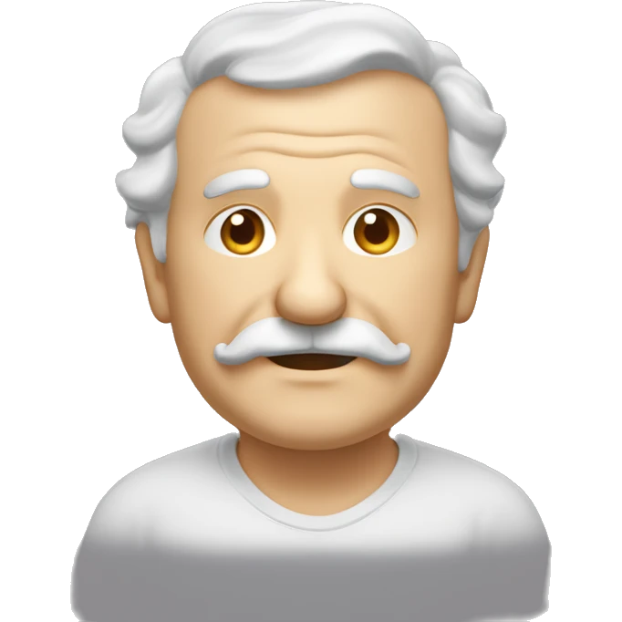 Short pudgy old man over enthusiastic face bald forehead long wavy hair moustache  emoji