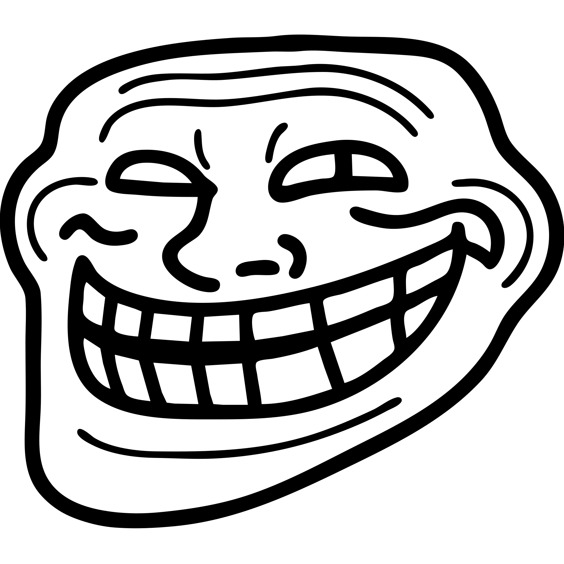 classic internet troll face, black and white, simple line art emoji