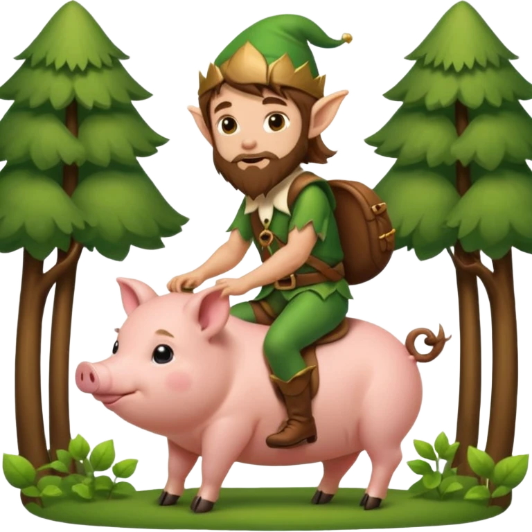 tiny forest elf man long brown hair beard riding baby pig emoji