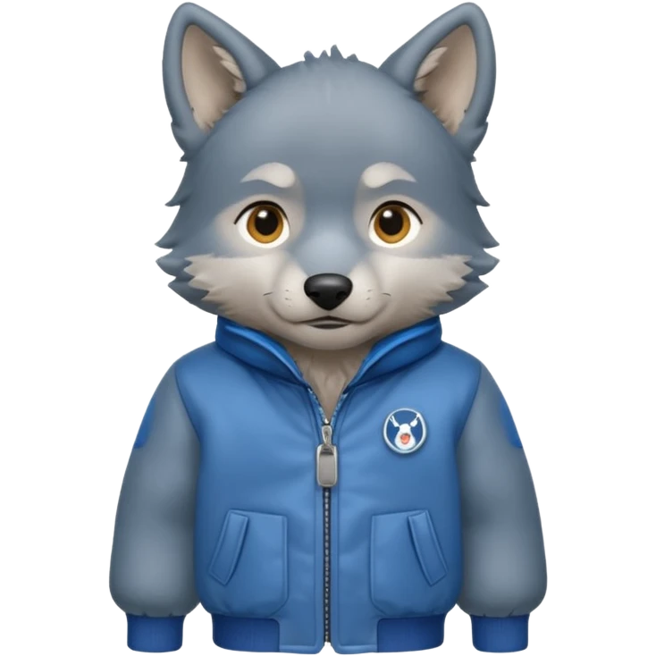 Wolf pup with soft fur and alert ears, jacket, half body, standing emoji