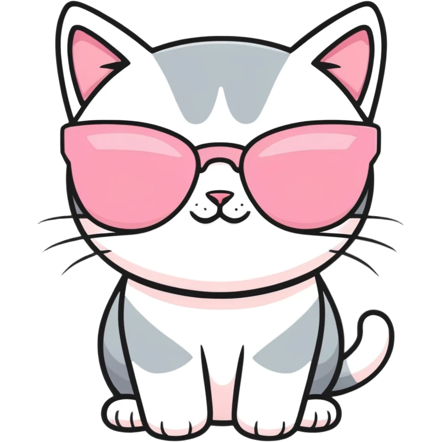 grey and white cat wearing pink sunglasses  emoji