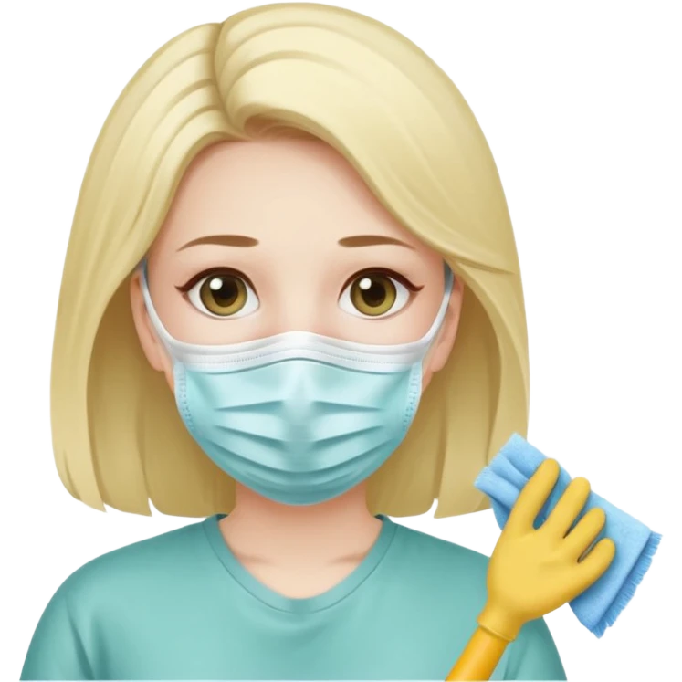 lady cleaning excessively and feeling anxious wearing a mask emoji
