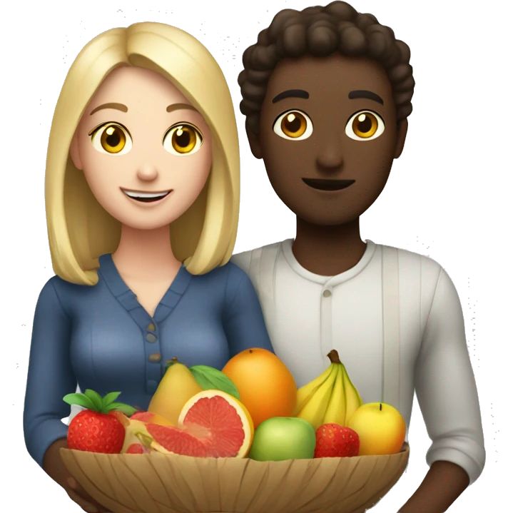 fair skinned people having a date with fruits emoji