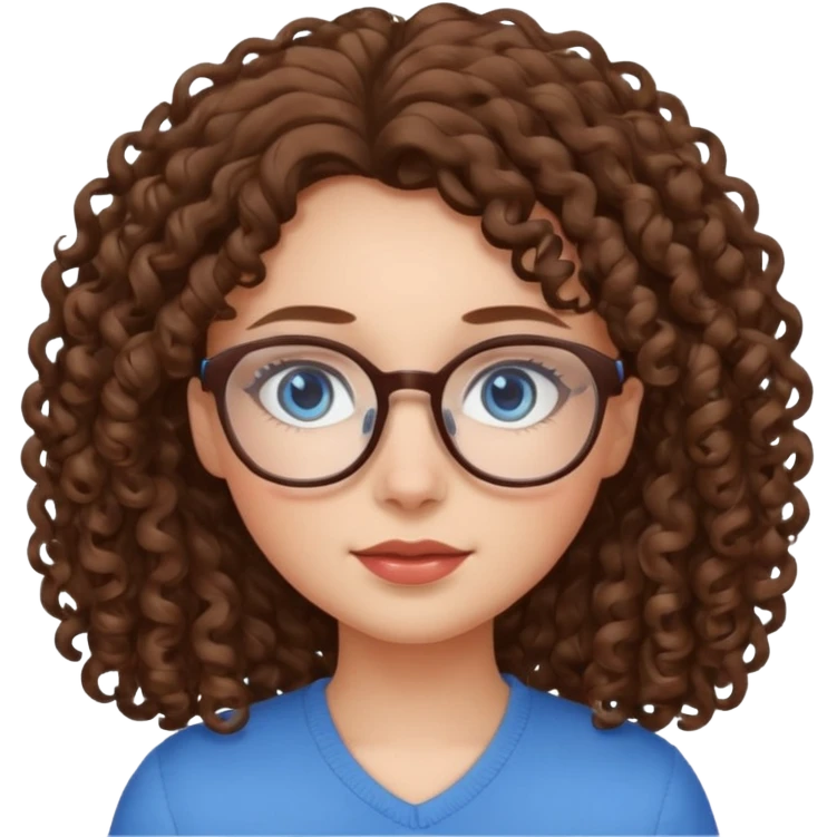 Girl with curly brown hair, blue eyes, and glasses  emoji