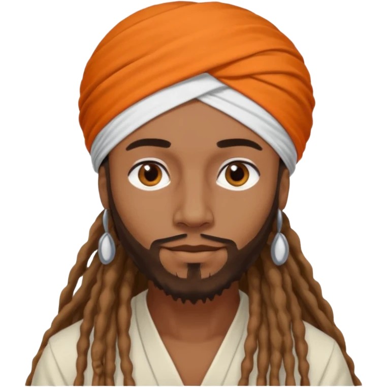 Brownskin man with long dreadlocks add a white turban on his head orange shirt  emoji