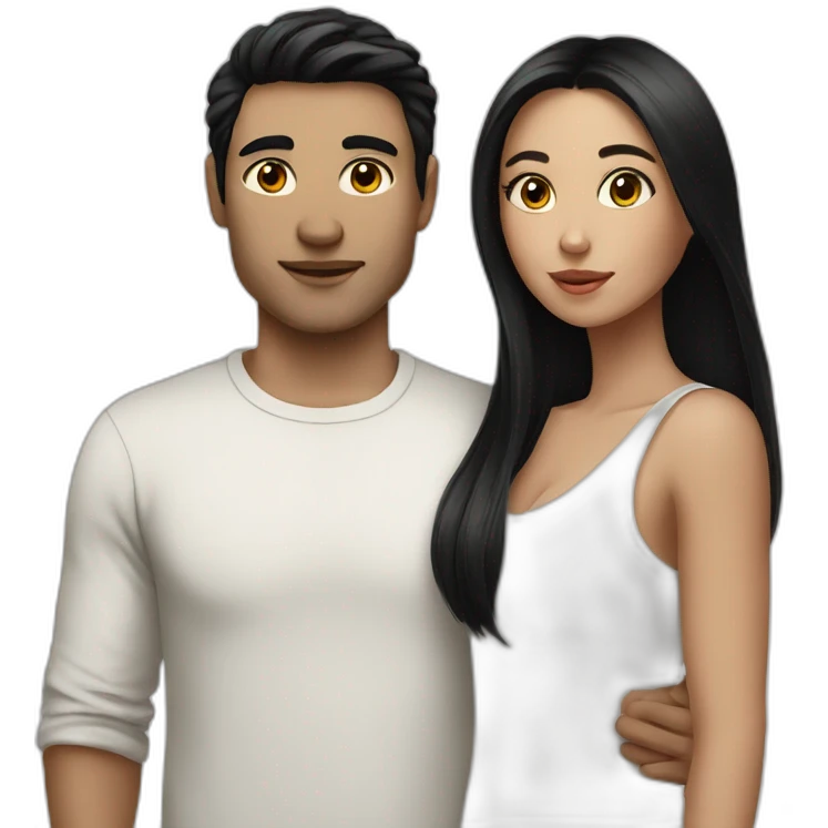 White skin Couple together having black hair emoji