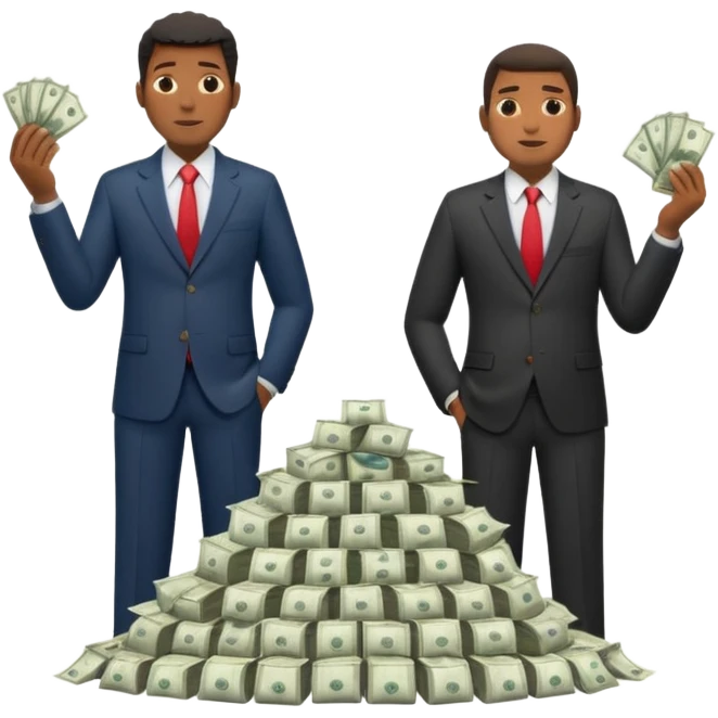 deux cheffe d'entreprise noir, un en train de compter sa montagne de billet et le deuxième derrière lui  poche vide pas d'argent  emoji