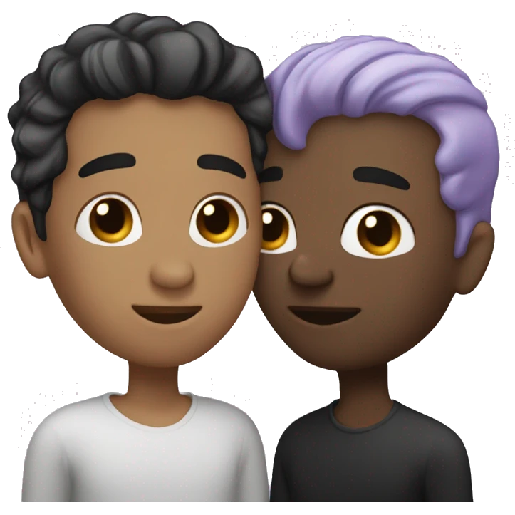 Two men kissing, one of the white with lavender hair and the other person is black with black hair emoji